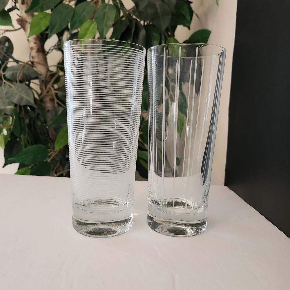 Vintage 2 Mikasa Cheers Highball Etched Glasses Pin Stripes & Stripes New Y2K